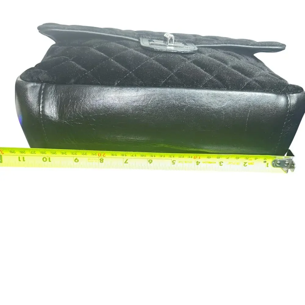 Italian Quilted Velvet and Leather Shoulder Bag Chain Strap Black Luxury